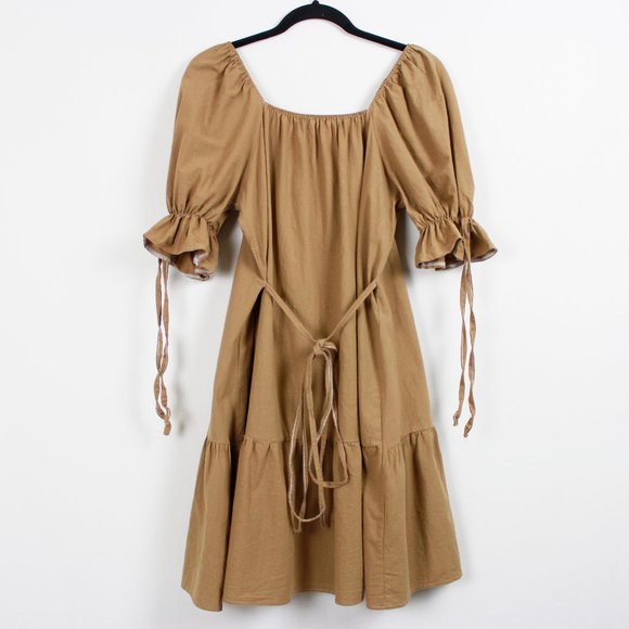 Camel Puff Sleeve Square Neck Summer Dress - Picture 12 of 13